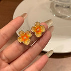 60# yellow gradient crystal flower earrings