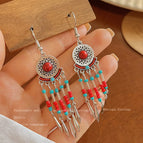 22-Red Bohemian Bead Tassel Ear Hook 438
