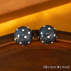 9#Blue Polka Dot Oil Drop Earrings - Round Shape
