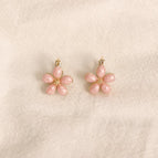 Pink Flower Stud Earrings (S925 Silver Needle)