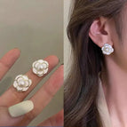 Pearl white camellia stud earrings
