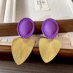 2502062 Purple round Metal Leaf-Shaped Earring (Sterling Silver Needle)