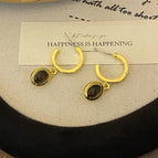 925 Silver Needle-C- Shaped Cat's Eye Stud Earrings (G3783)-