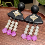 2512279 Wooden Pearl Amethyst Beaded Earrings (S925 Silver Needle)