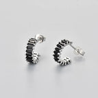 Square Diamond Arc Earrings/White Gold/Black Diamond / Copper