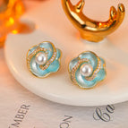 【Hot Sale】EH-1165 Camellia Blue Ear Studs【Real Gold Plating Thickened Sapphire】