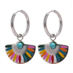 8 [Ag258] Painted Fan-Shaped Earrings Steel Color