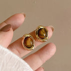 109- (Non-Picture Size) Irregular Coffee Color Mosquito Coil Clip-On Earrings
