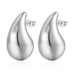 31mm High Hollow Water Drop Earrings Steel Color MS-197