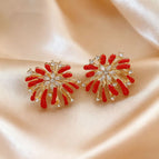Red Fireworks Rhinestone Stud Earrings