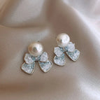 11#Bow Pearl Stud Earrings