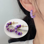 Sd147 Purple Bamboo Stud Earrings / Titanium Steel Furnace Vacuum Plating 18K Gold