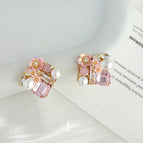 Flower Crystal Squares-Pink (14K Gold Plated)