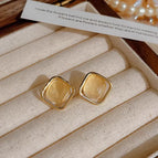 Square Opal Stone Ear Studs-925 Silver Needle