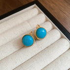 40#Gold-18K Real Gold Plated Double-Sided Round Artificial Stone Earrings