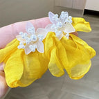 Ins style pearl flower yellow chiffon petal earrings