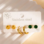 Three Pairs of Diamond Stud Earrings Suit Green