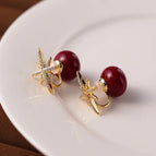 Gold Red Beads-ear Clip