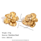 Double Petal Embellished Pearl Stud Earrings-Gold