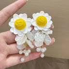 Niche style sunflower tassel petal earrings
