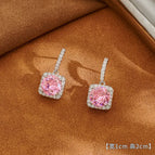 1#A Pair of Pink Shiny Zircon Stud Earrings (S925 Silver Needle)