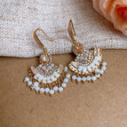 50#Gold-White-Zircon Fan-shaped Pearl Crystal Tassel Ear Hooks