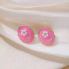 Pink Flower Stud Earrings