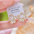 EH-1075 Flower Dripping White Ear Studs【Real Gold Plating Thickened Sapphire】