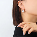 F369-Gold Gray Imitation Pearl Earrings Pair