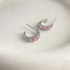 C- Shaped Pink Zircon-Silver Needle
