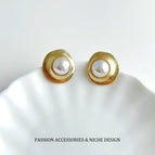 Gold Glossy Metal Pearl Earrings