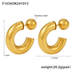 F1656-Gold Glossy Steel Ball Earrings