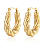 Cast Stainless Steel U-Shaped Twist Earrings Gold