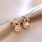 14#Double c pearl pendant stud earrings
