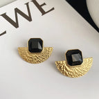Black Titanium Steel Fan Shaped Stud Earrings