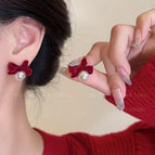 Bow Pearl Stud Earrings【Flocking】