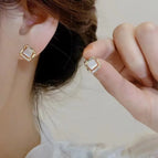 Rhinestone Square Opal Stone Ear Studs