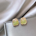 Gradient Square Stud Earrings-Green