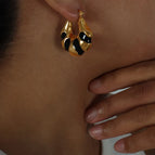 F801-Gold Black Enamel Earrings