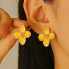 Fresh Style Oil Yellow Petal Earrings 7662