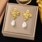 Flower Pearl Earrings Gold