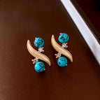 18#Silver Needle-Gold-Blue-Diamond Irregular Turquoise Stud Earrings