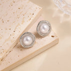 ED089 Spiral Pearl Stud Earrings Steel Color