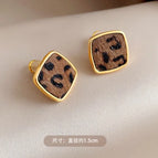 Hong Kong Style Leopard Print Square Earrings