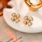 EH-2473 Four-Leaf Clover Gold Stud Earrings【Real Gold Plating Thickened Sapphire】