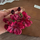 Super fairy rose tassel red flower earrings