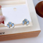 Silver Needle Blue Stud Earrings