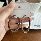4570 Flocked Brown Leopard Print Hoop Earrings