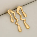Liquid Irregular Abstract Metallic Water Drop Ear Studs / Gold / 1 Pair/bag