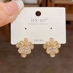 No. 106 Gold-Full Diamond Flower Earrings (Thick Real Gold Plating)